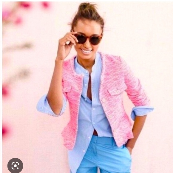 J.CREW pink tweed lady blazer with peplum, fringe & braided trim / Size 6 NWOT - Picture 1 of 15